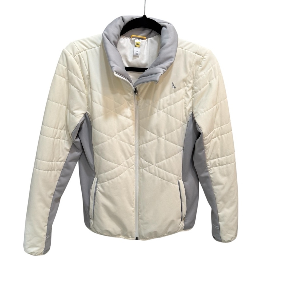 Lolë Women’s Large Jacket Glee Gray/White Quilted Full Zip Puffer Retail $180